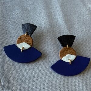 Anthropologie fan Black, Brown, White and Blue Fan Earrings
